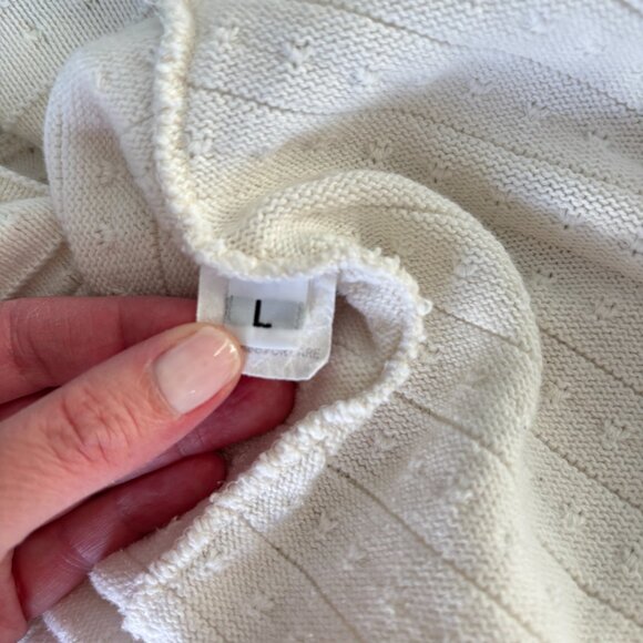 Margaret Winters Size Large Sweater Light Knit Cotton White Round Neck Casual - Picture 8 of 10
